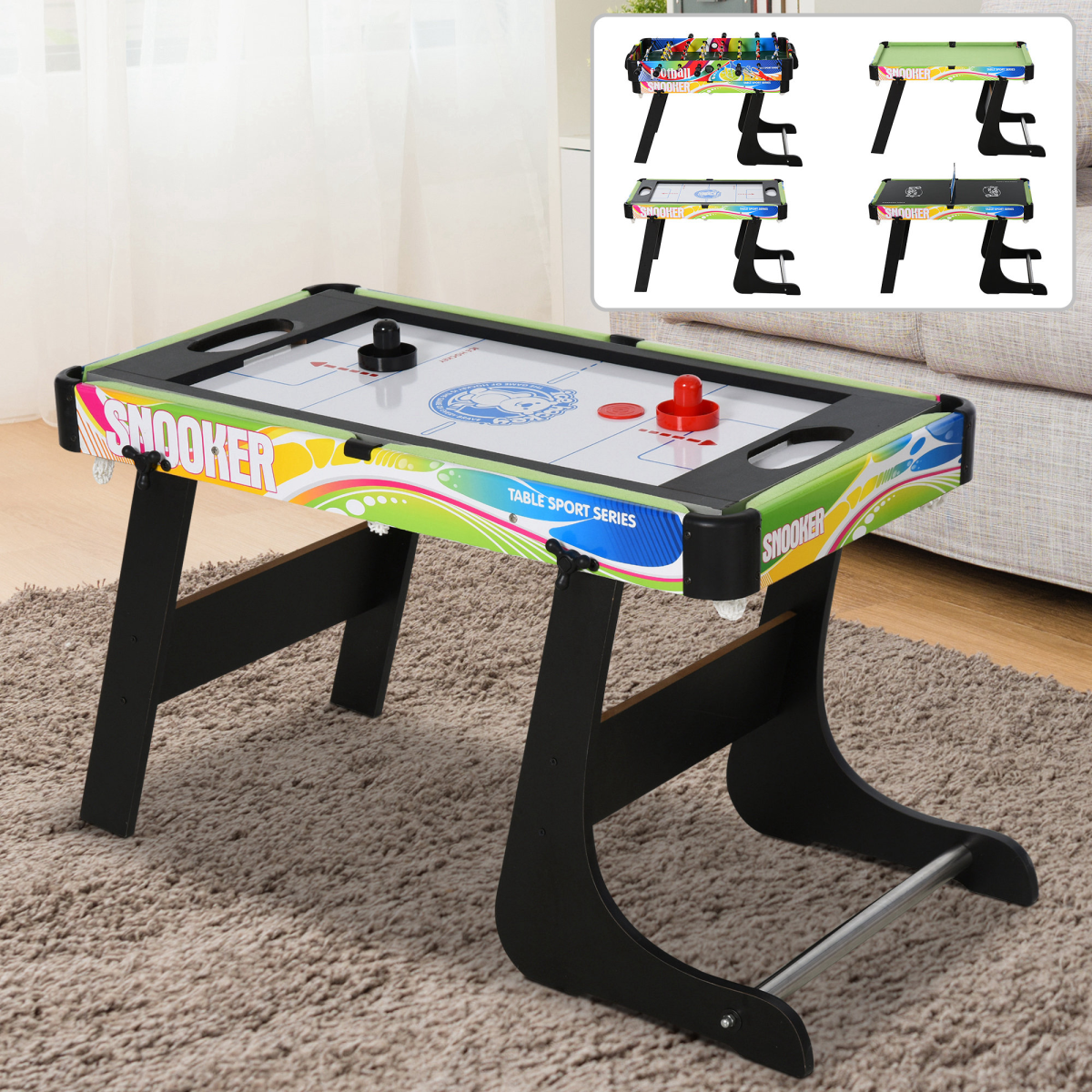 4-in-1 Foldable Game Table Hockey, Foosball, Table Tennis & Pool