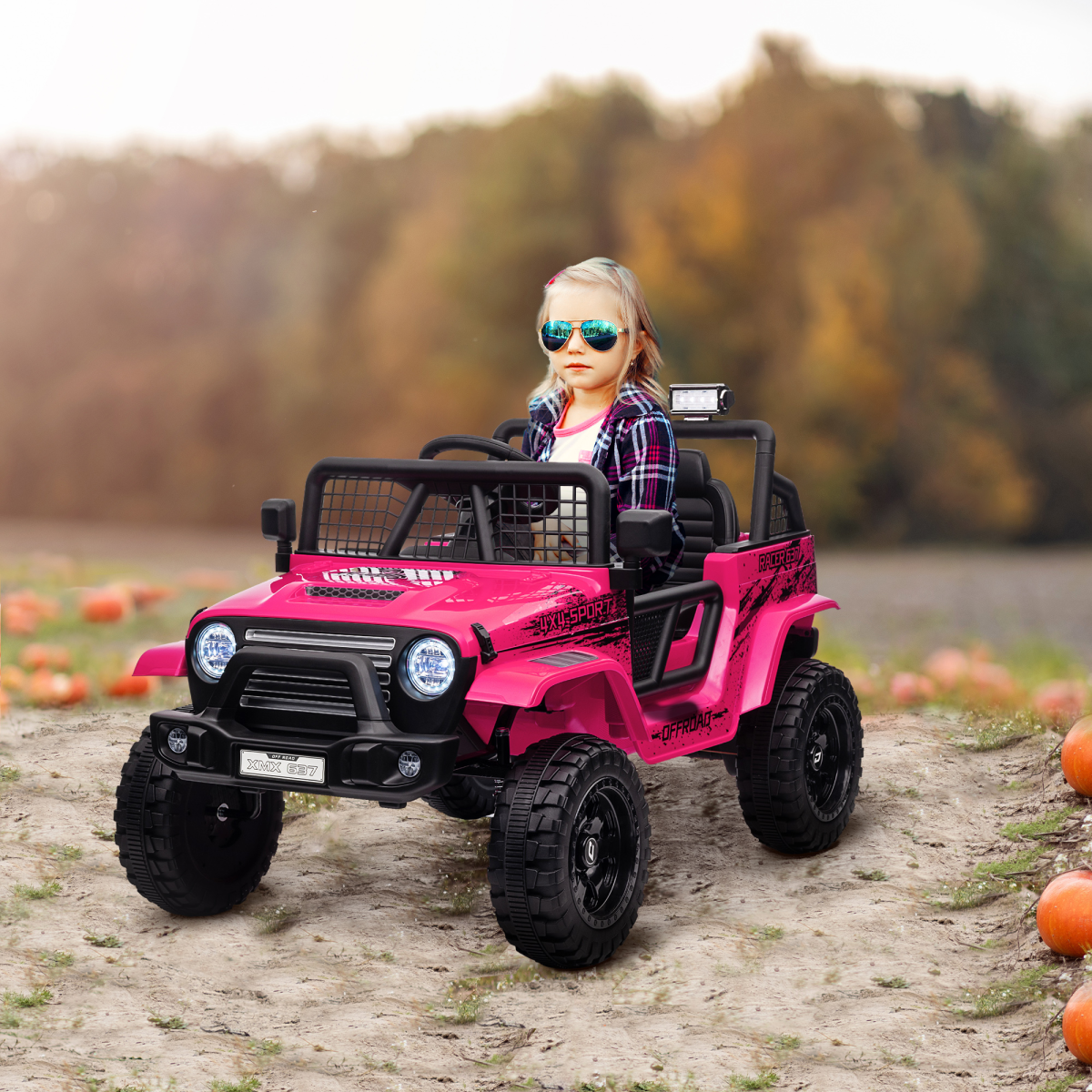 AIYAPLAY 12V Kids Ride-On Truck with Suspension - Pink, Dual Motors