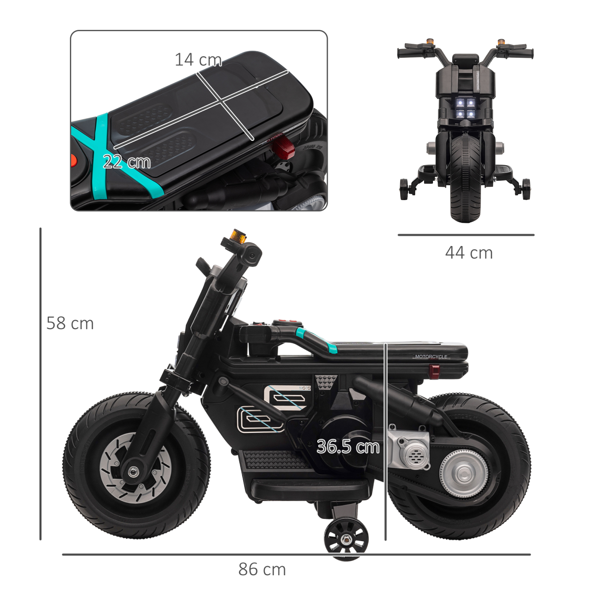 6V Kids Electric Motorbike with Training Wheels - Safe Ride for Ages 3-5 (Black)