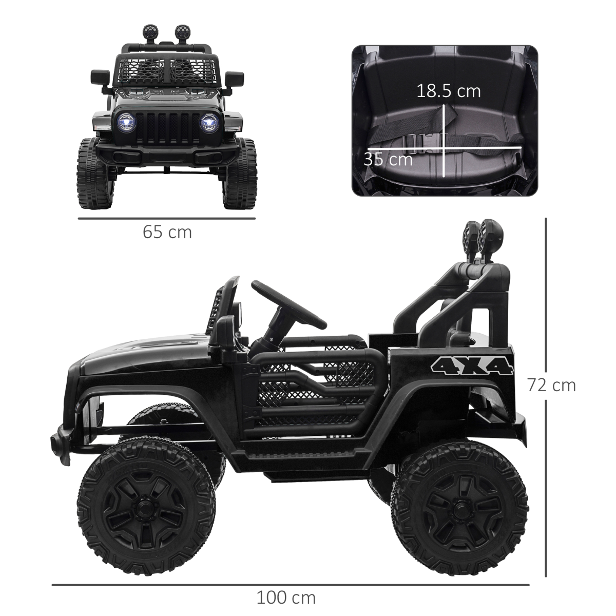 12V Off-Road Kids Electric Ride-On Car with Remote Control – Black