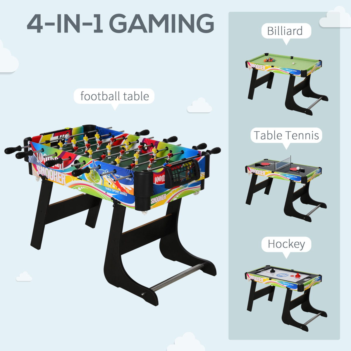 4-in-1 Foldable Game Table Hockey, Foosball, Table Tennis & Pool