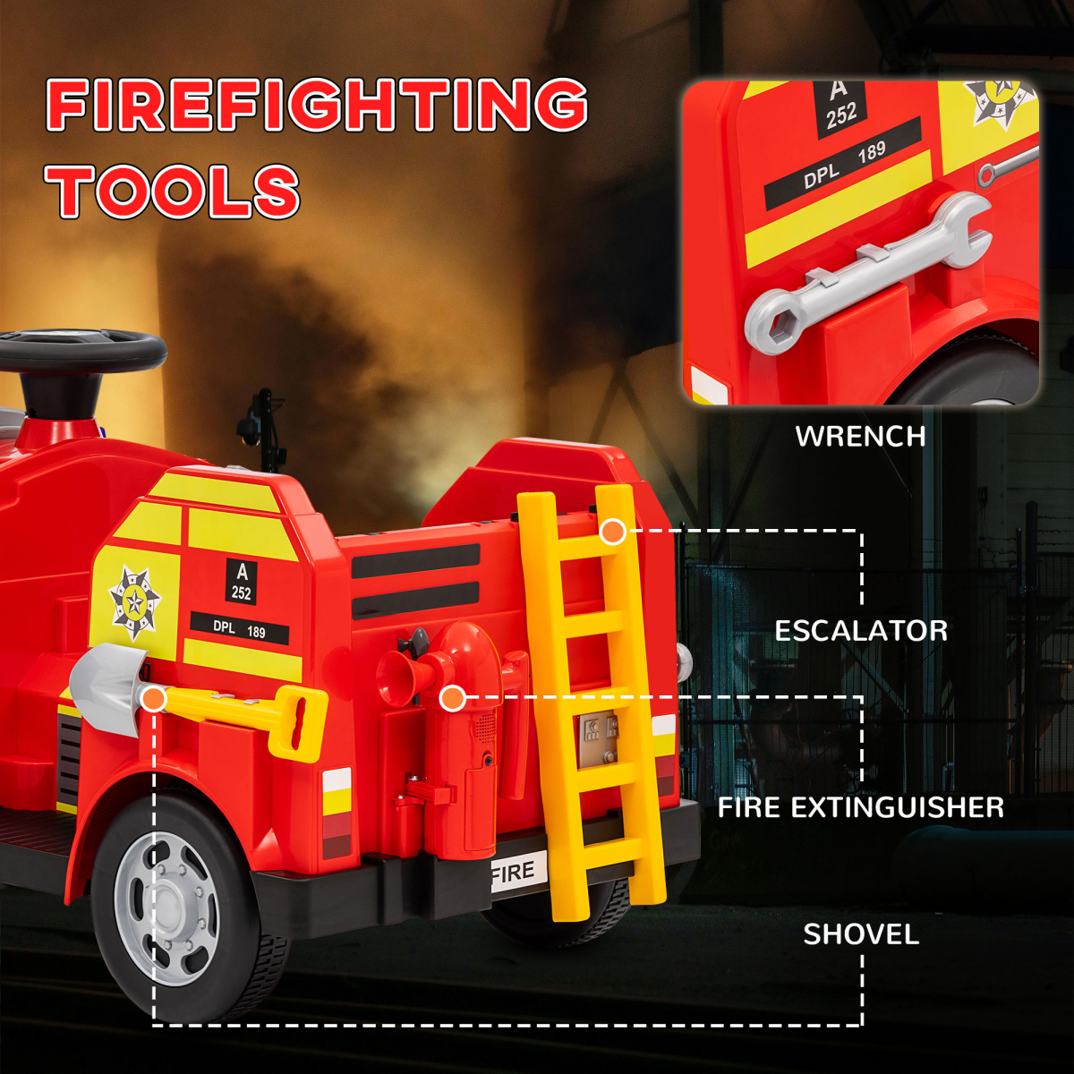 AIYAPLAY 12V Ride-On Fire Engine with Siren & Flashing Lights