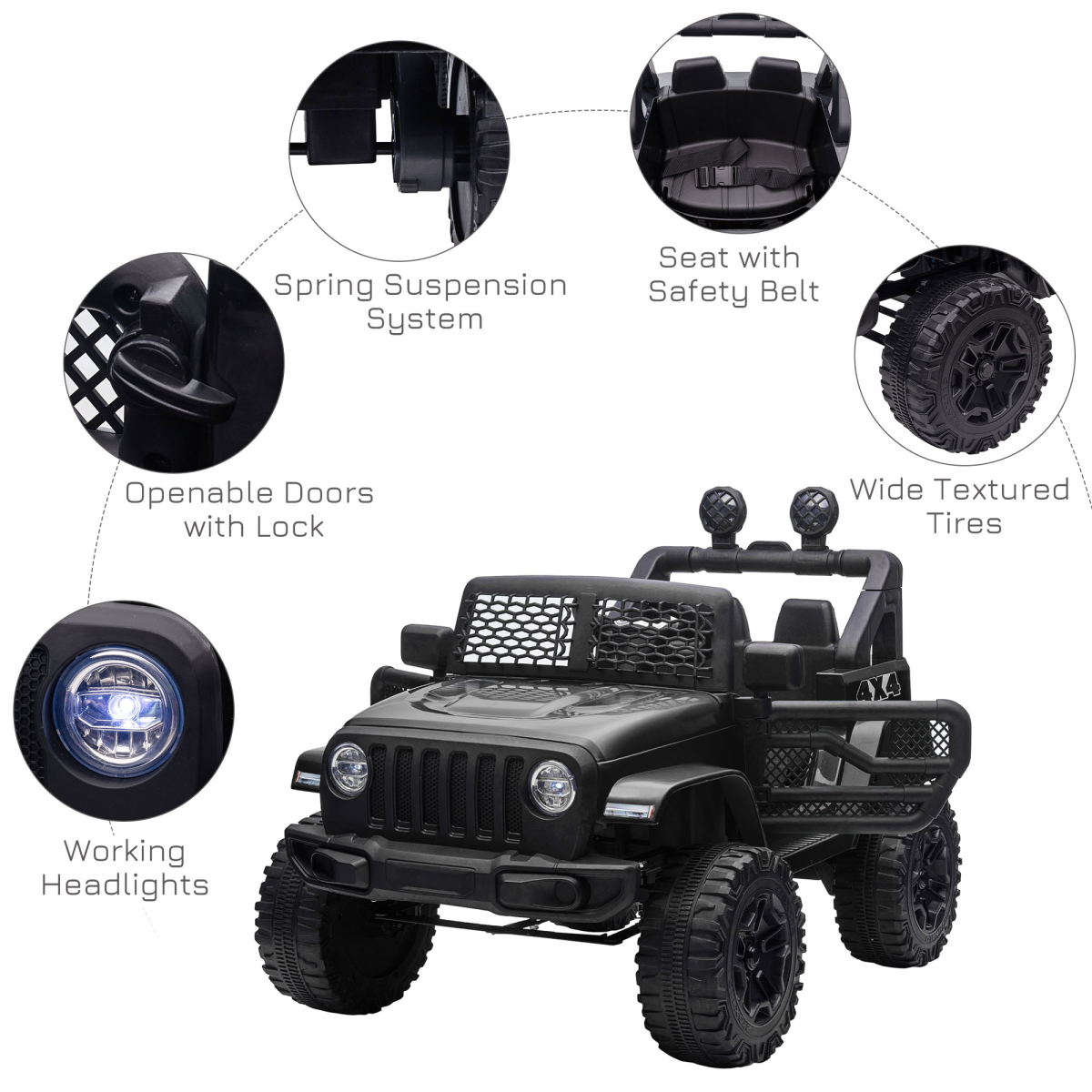 12V Off-Road Kids Electric Ride-On Car with Remote Control – Black