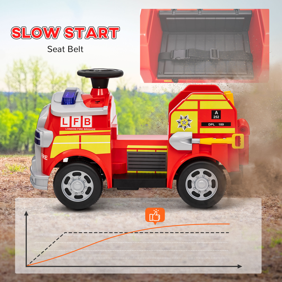 AIYAPLAY 12V Ride-On Fire Engine with Siren & Flashing Lights