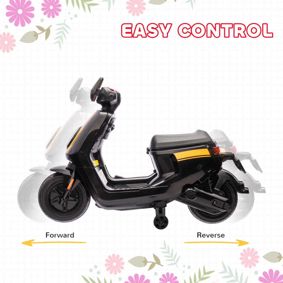 AIYAPLAY 6V Kids Electric Motorbike with Headlights, Music & Training Wheels