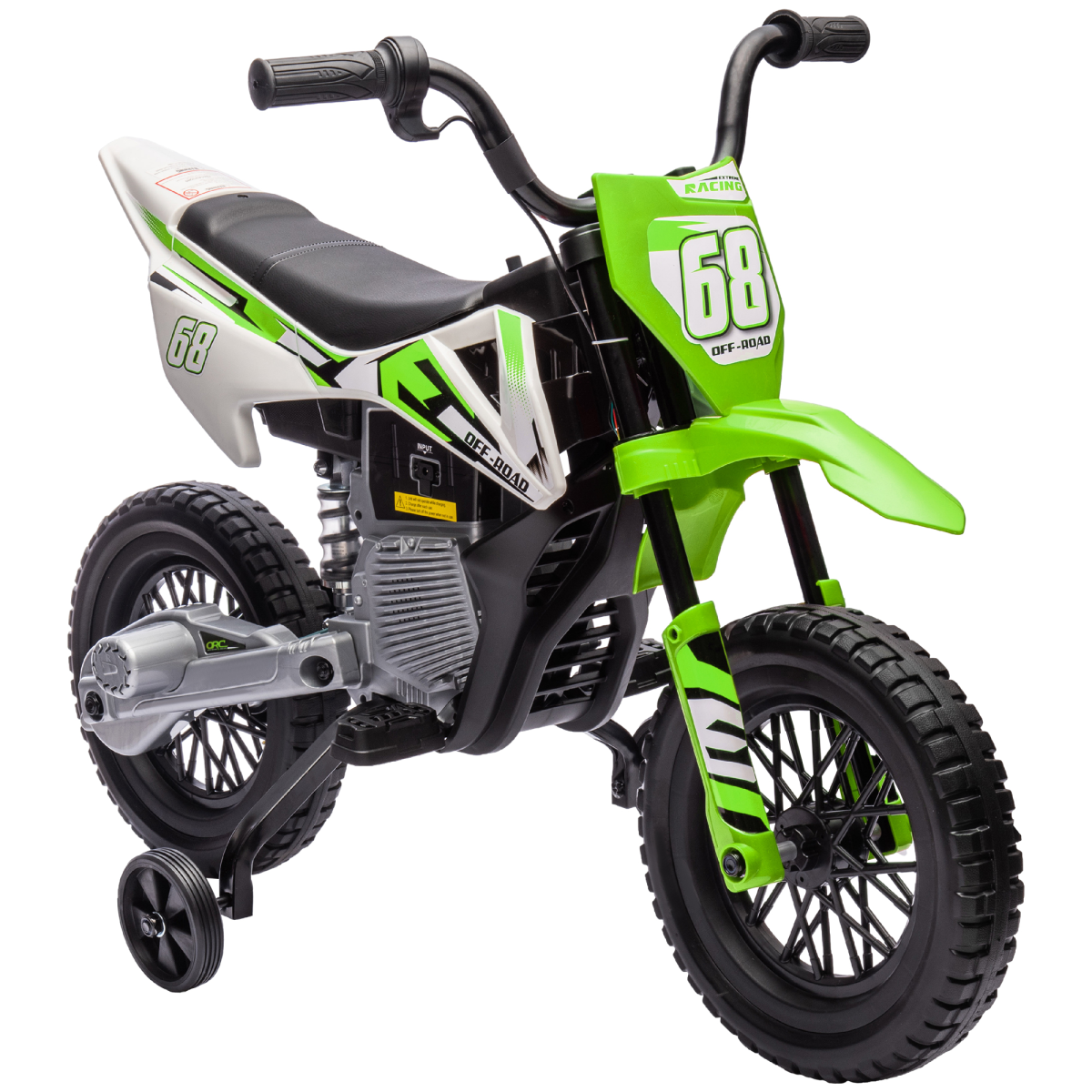 AIYAPLAY 12V Kids Electric Motorbike with Twist Grip, Music & Training Wheels