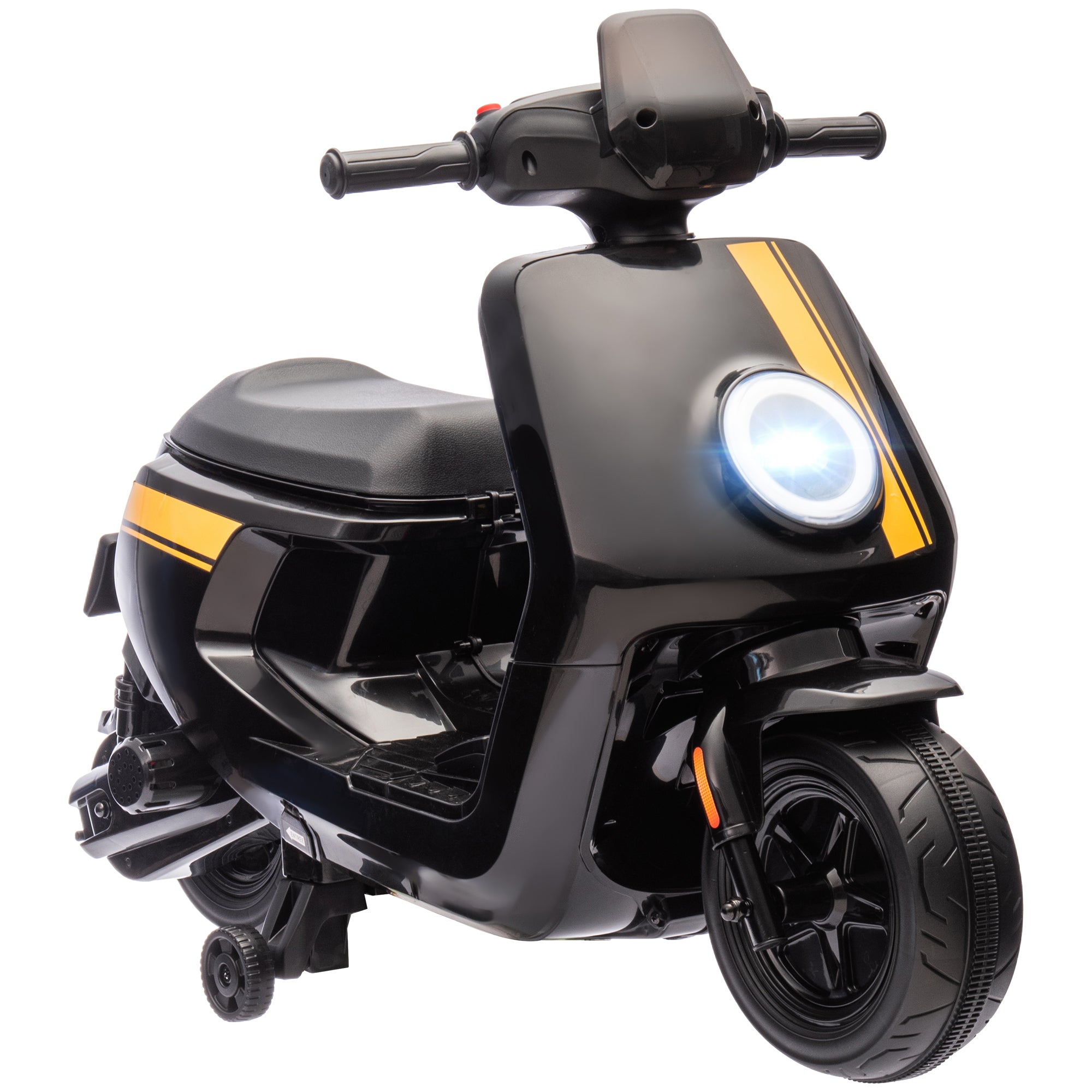 AIYAPLAY 6V Kids Electric Motorbike with Headlights, Music & Training Wheels