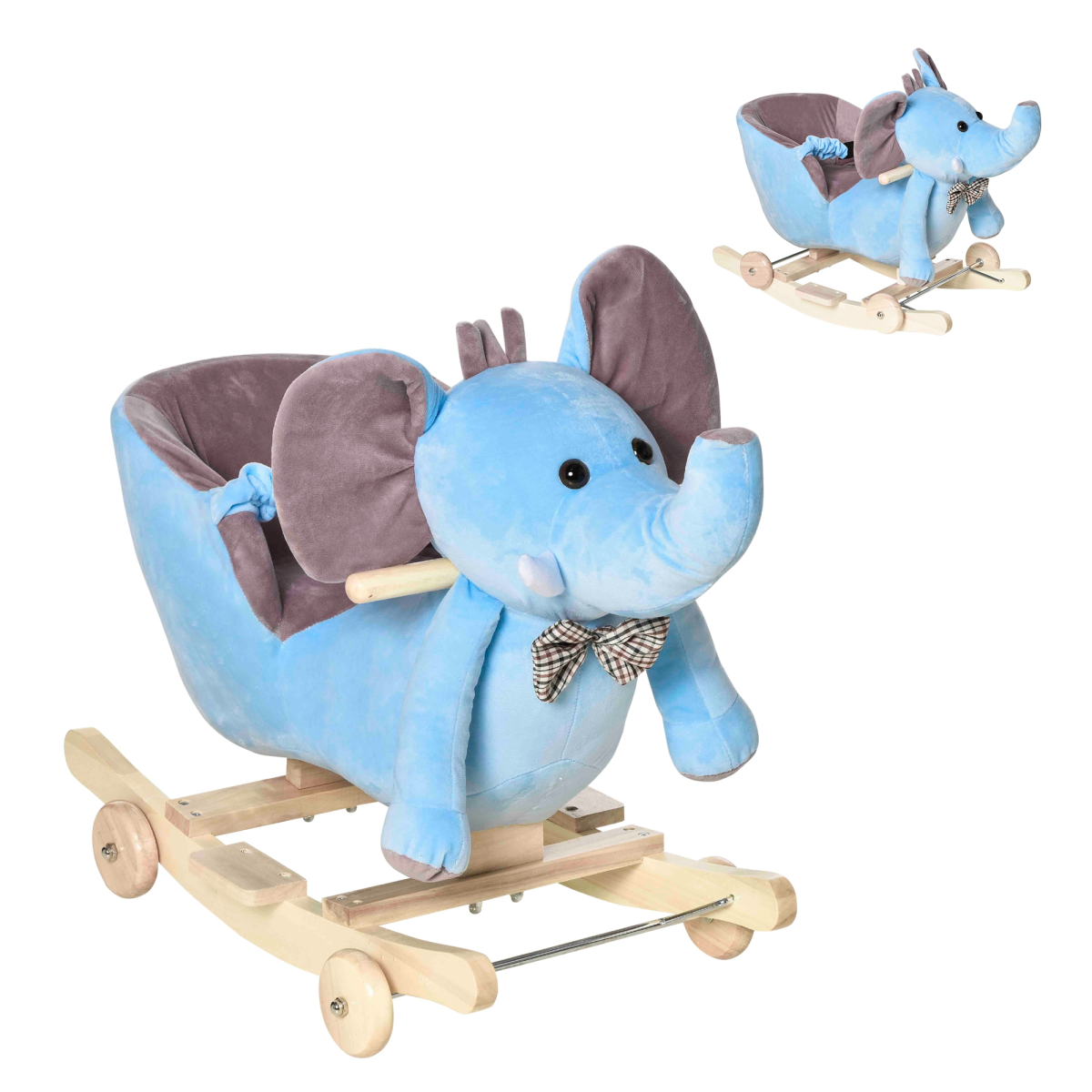 2-in-1 Baby Ride-On Elephant: Rocking Horse with Wheels & Music (Blue)