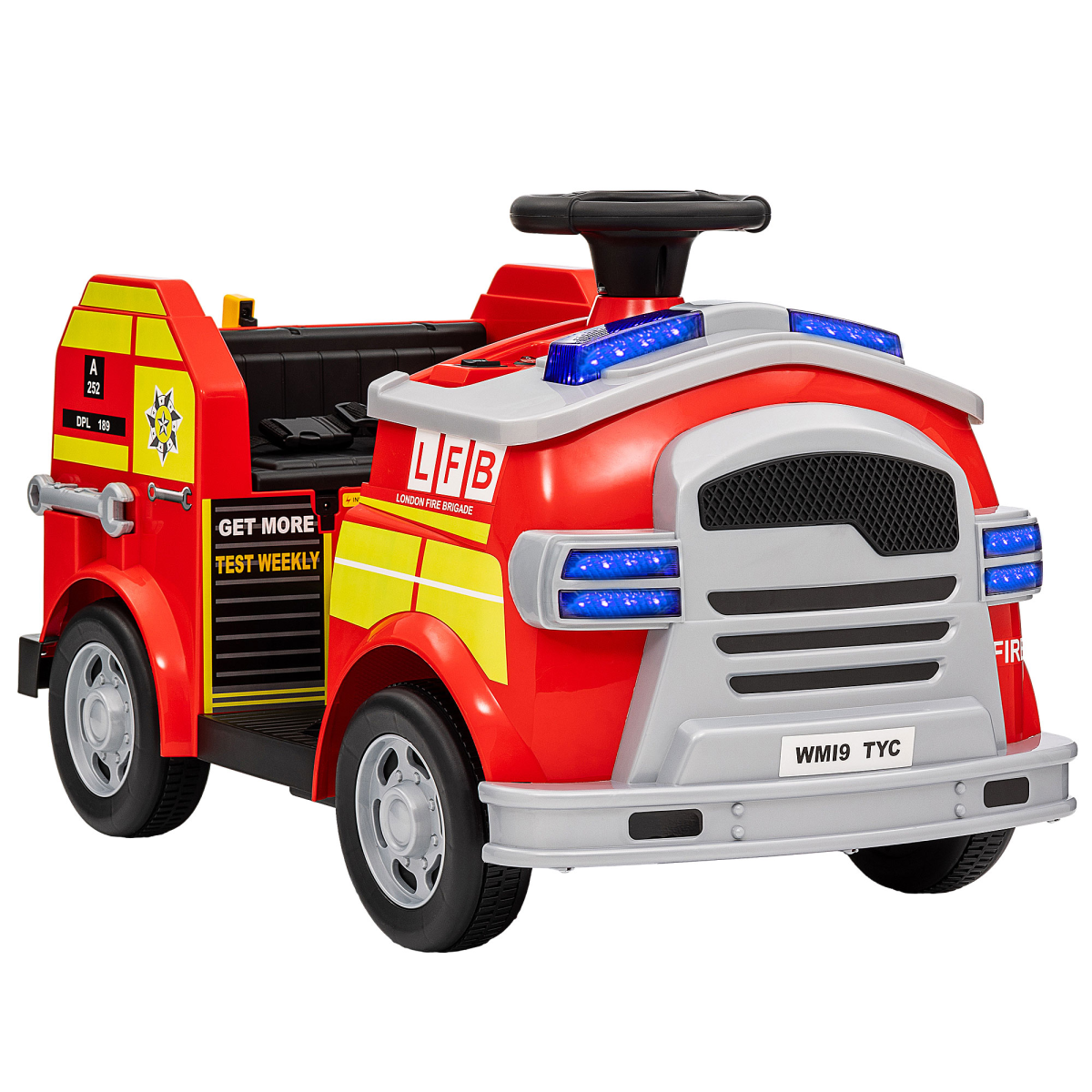 AIYAPLAY 12V Ride-On Fire Engine with Siren & Flashing Lights